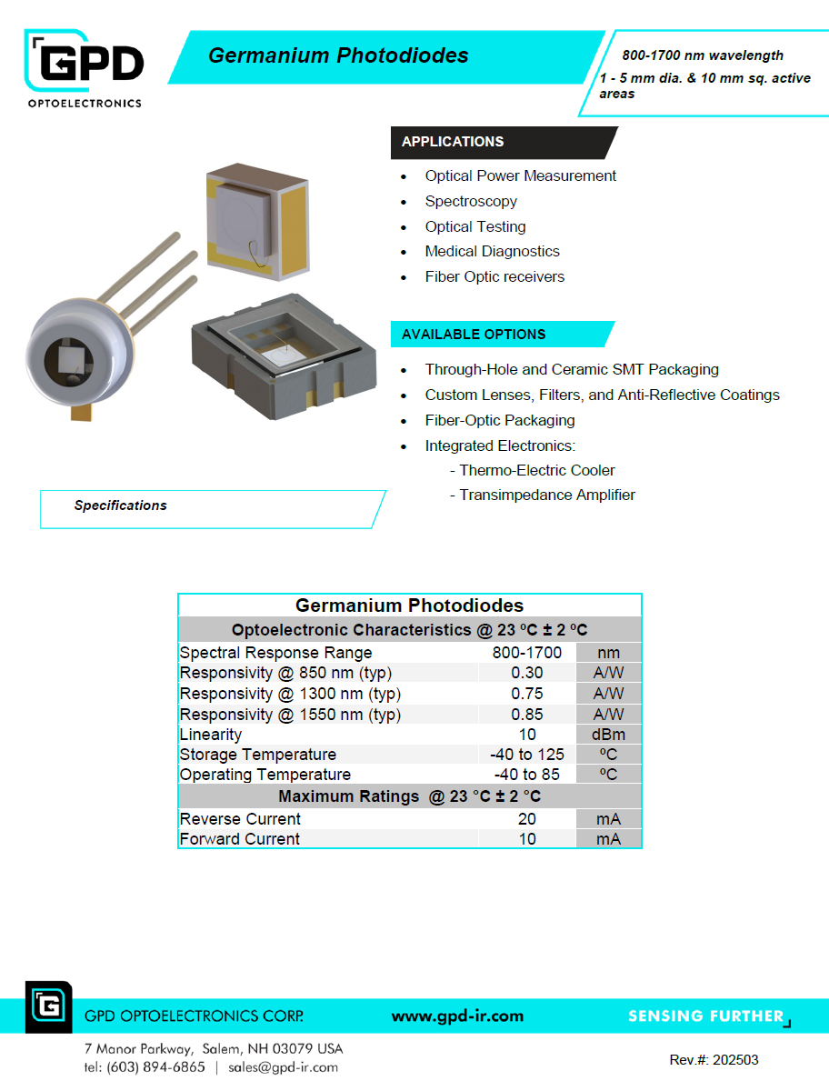 Germanium Photodiodes Datasheet Graphic
